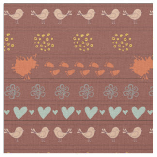 Retro brown colourful pattern of birds, dots, foot fabric