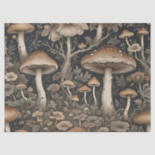 Retro Brown Cottagecore Mushrooms Tissue Paper