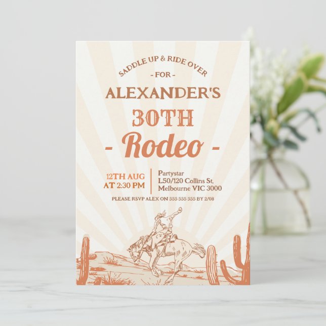 Retro Brown Cowboy Themed 30th Birthday Invitation (Standing Front)