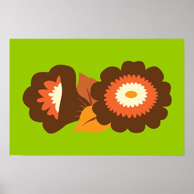Retro Brown Flowers Poster (Front)