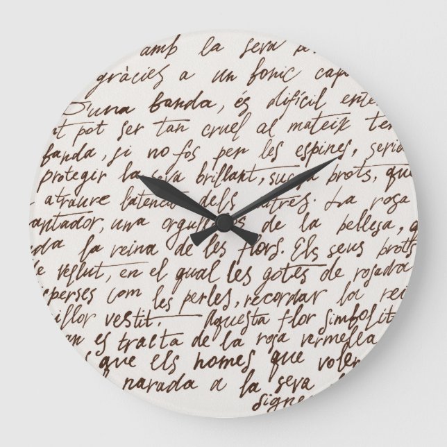 Retro Brown Ink Manuscript Texture Large Clock (Front)