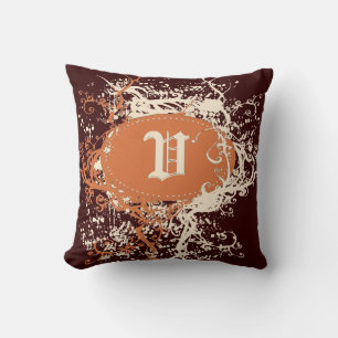 Retro Brown Orange Pattern Monogram U Cushion