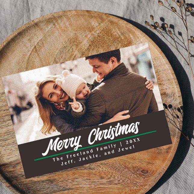 Retro Brown Photo Christmas Card | Horizontal (Creator Uploaded)