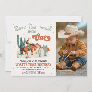 Retro Brown Photo How West Was One 1st Birthday  Invitation