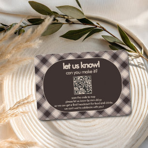 Retro Brown Plaid Casual Wedding QR Code RSVP Card