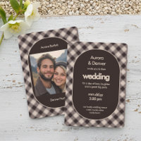 Retro Brown Plaid Photo Cosy Casual Wedding