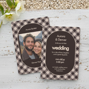 Retro Brown Plaid Photo Cosy Casual Wedding Invitation