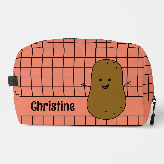 Retro, Brown Potato, Salmon Pink Custom Dopp Kit (Front)