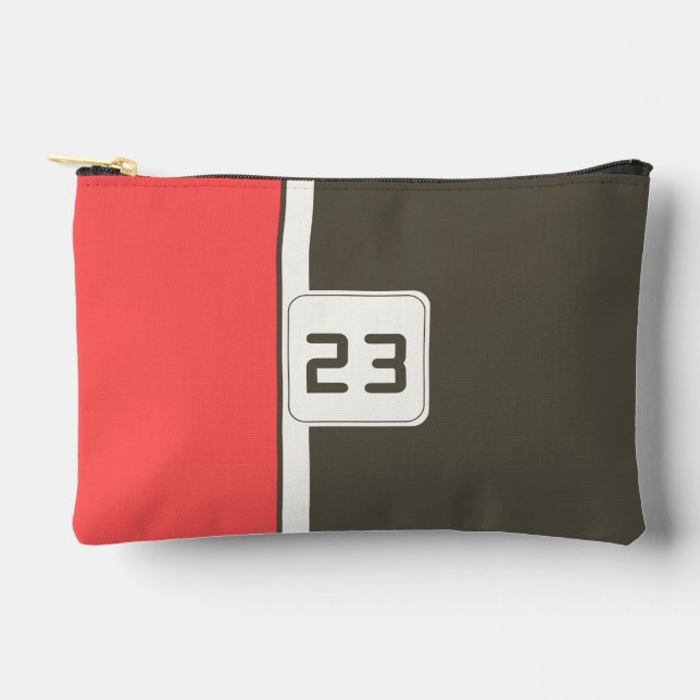 Retro Brown Red Racing Vertical Stripes Accessory Pouch (Front)