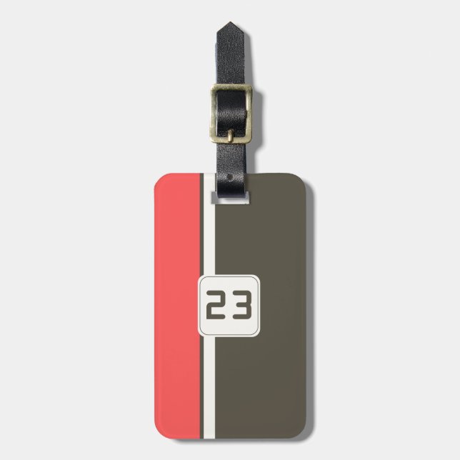Retro Brown Red Racing Vertical Stripes Luggage Tag (Front Vertical)