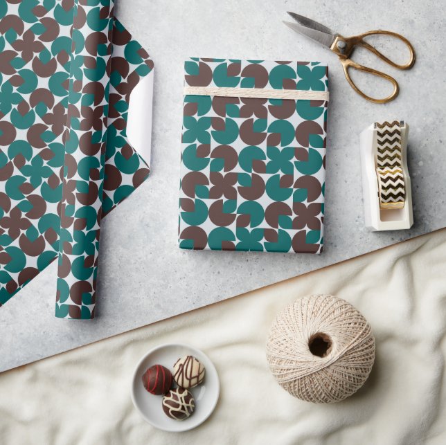 Retro Brown & Teal Shells, Leaves, and Flowers Wrapping Paper (Crafts)