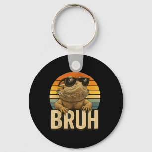 Retro Bruh Bearded Dragon Funny Lizard Vintage Key Ring