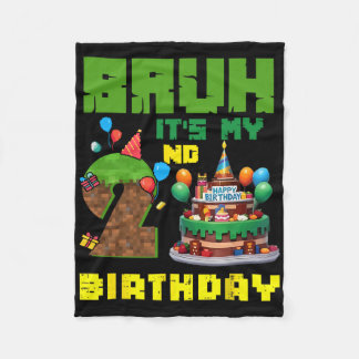 Retro Bruh It's My 2nd Bday Pixel Cake Gamer 2 Yea Fleece Blanket