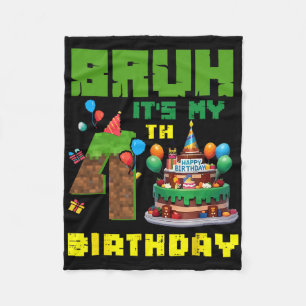 Retro Bruh It's My 4th Bday Pixel Cake Gamer 4 Yea Fleece Blanket