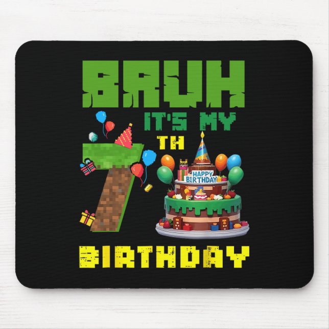 Retro Bruh It's My 7th Bday Pixel Cake Gamer 7 Yea Mouse Pad (Front)