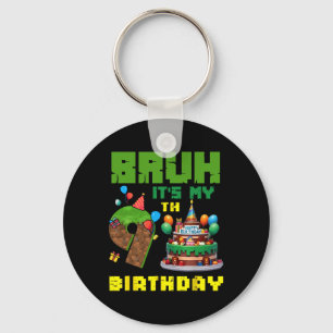 Retro Bruh It's My 9th Bday Pixel Cake Gamer 9 Yea Key Ring