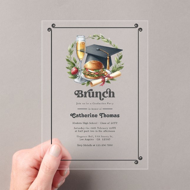 Retro Brunch Graduation Party Acrylic Invitations (Insitu (Handheld))