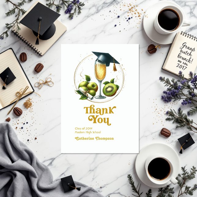 Retro Brunch Graduation Photo Thank You Card (Retro Brunch Graduation Photo Thank You Card)