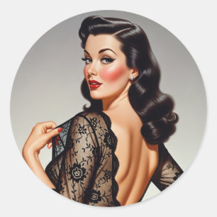 Retro Brunette Pin-up Girl 50's Glamour Style Classic Round Sticker