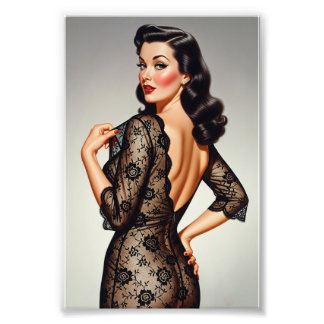 Retro Brunette Pin-up Girl 50's Glamour Style Photo Print