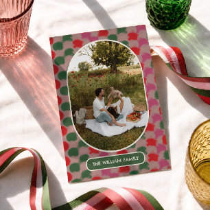 Retro Brush Colour Pattern Family Photo Christmas Holiday Card