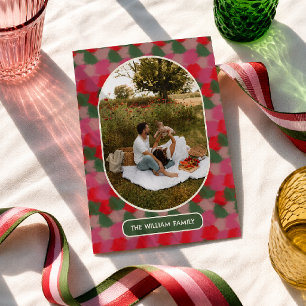 Retro Brush Colour Pattern Family Photo Christmas Holiday Card