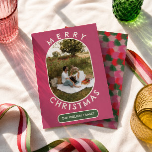 Retro Brush Colour Pattern Family Photo Christmas Holiday Card