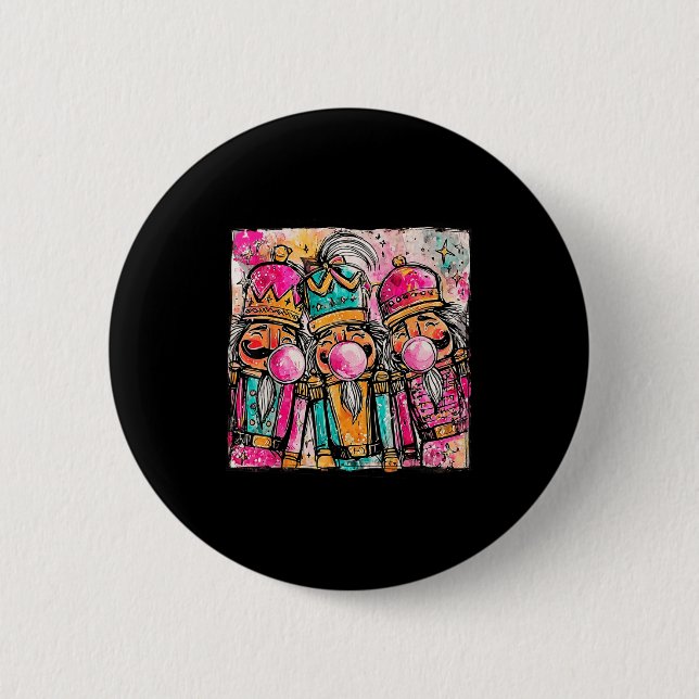 Retro Brushstroke Nutcracker Blowing Bubble Gum Ch 6 Cm Round Badge (Front)
