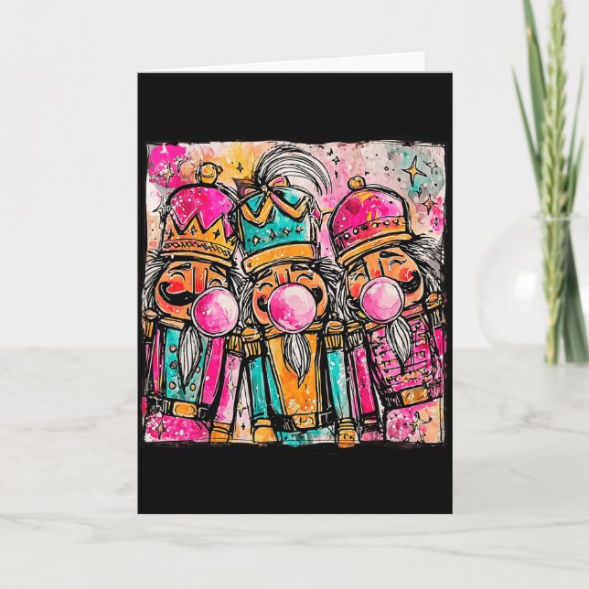 Retro Brushstroke Nutcracker Blowing Bubble Gum Ch Card (Front)