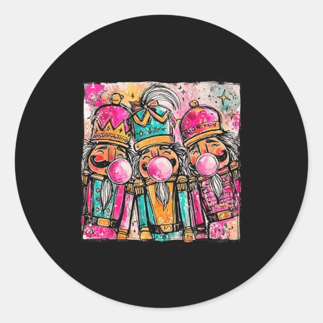 Retro Brushstroke Nutcracker Blowing Bubble Gum Ch Classic Round Sticker (Front)