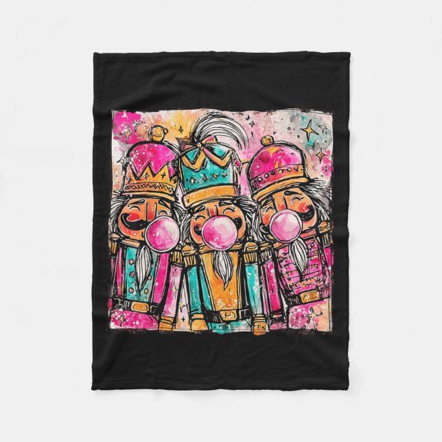 Retro Brushstroke Nutcracker Blowing Bubble Gum Ch Fleece Blanket (Front)