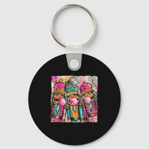 Retro Brushstroke Nutcracker Blowing Bubble Gum Ch Key Ring