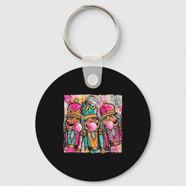 Retro Brushstroke Nutcracker Blowing Bubble Gum Ch Key Ring (Front)