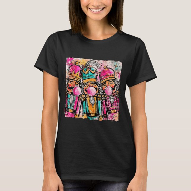 Retro Brushstroke Nutcracker Blowing Bubble Gum Ch T-Shirt (Front)