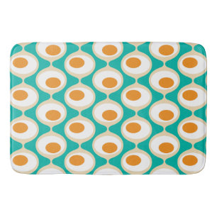 Retro Bubble Chain Pattern in Teal, Orange Bath Mat