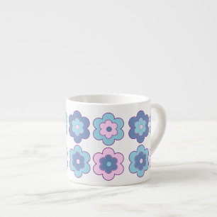 Retro Bubble Flowers (Pink and Blue) Pattern Espresso Cup