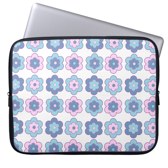 Retro Bubble Flowers (pink and blue) Pattern Laptop Sleeve (Front)