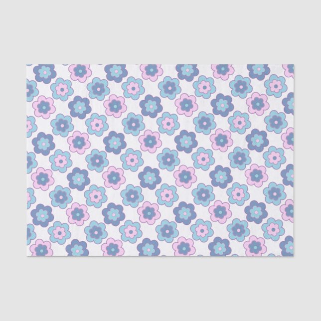 Retro Bubble Flowers (pink and blue)  Pattern Tissue Paper (Front)