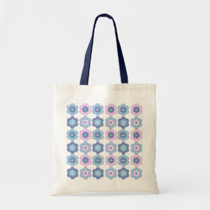 Retro Bubble Flowers (Pink and Blue) Pattern Tote Bag