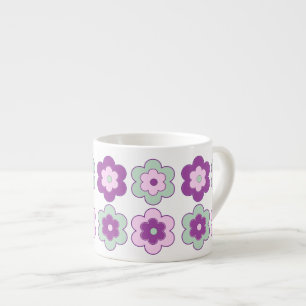 Retro Bubble Flowers (Purple and Green) Pattern Espresso Cup