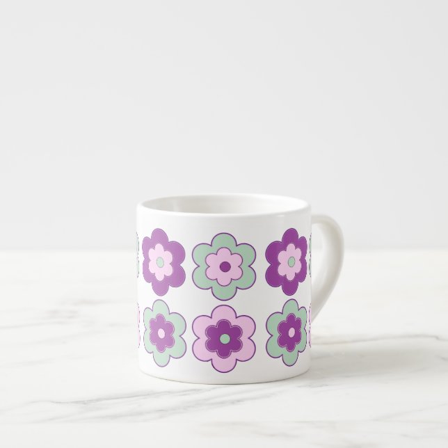 Retro Bubble Flowers (Purple and Green) Pattern Espresso Cup (Front Right)