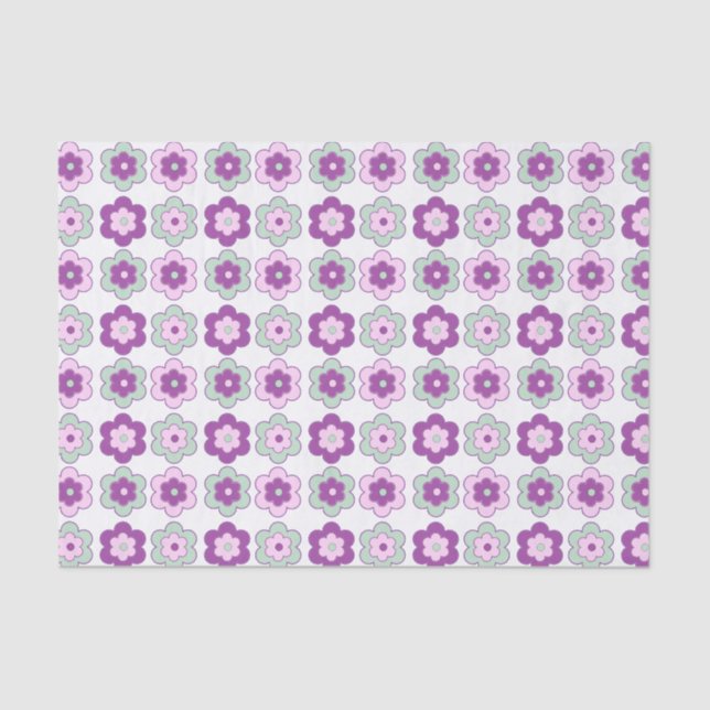 Retro Bubble Flowers (purple and green) Pattern Tissue Paper (Front)