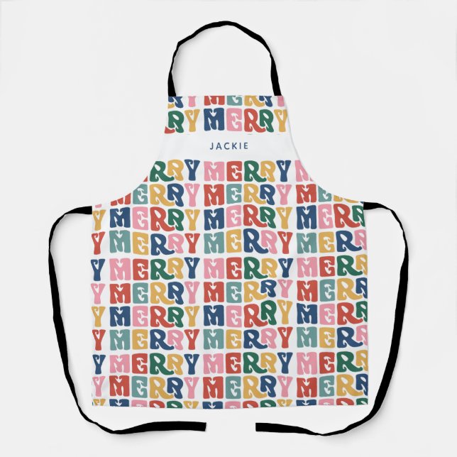 Retro Bubble Letter Custom Christmas  Apron (Front)