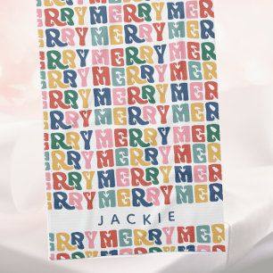 Retro Bubble Letter Custom Christmas  Tea Towel