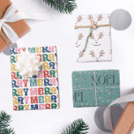 Retro Bubble Letter Reindeer Christmas Custom Wrapping Paper Sheet<br><div class="desc">Bright colours and retro bubble letter fonts make these festive and fun! Reindeer can be customised with your name .</div>