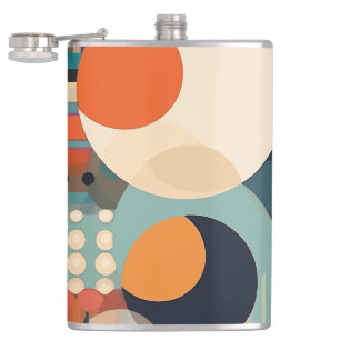 Retro Bubbles Circles and Stripes 338 Hip Flask