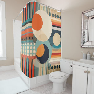 Retro Bubbles Circles and Stripes 338 Shower Curtain