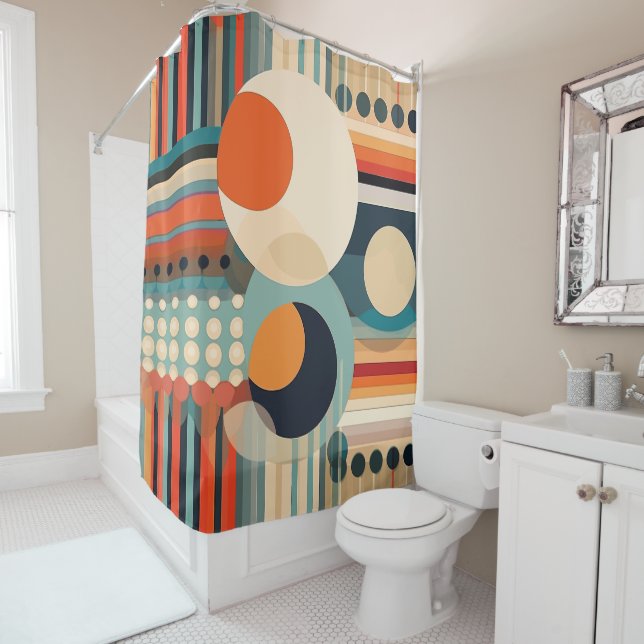 Retro Bubbles Circles and Stripes 338 Shower Curtain (In Situ)