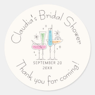 Retro Bubbly Champagne Bridal Shower Classic Round Sticker