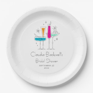 Retro Bubbly Champagne Bridal Shower Paper Plate